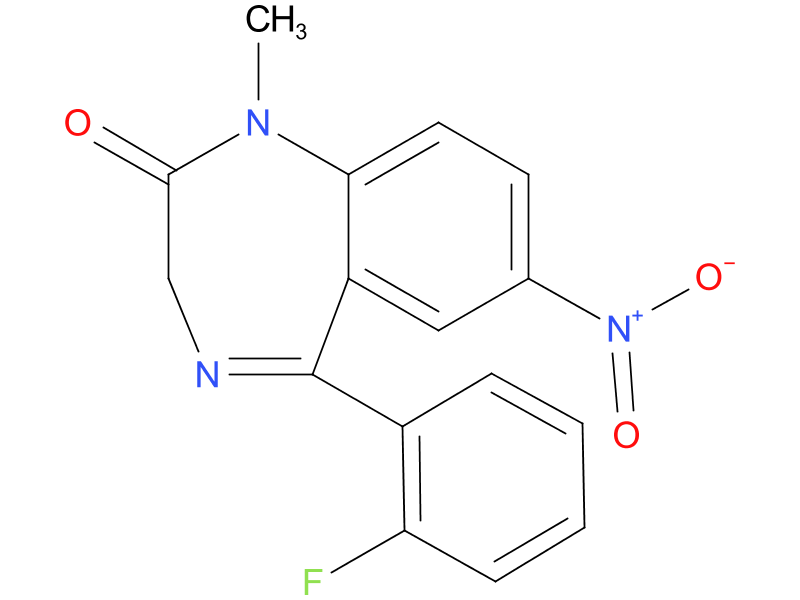 Chemical structure of the benzodiazepine (Flunitrazepam) that, together